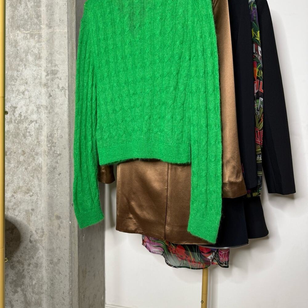 COS Cable-Knit Mohair Button Front Cardigan in Bright Green - Picture 12 of 15